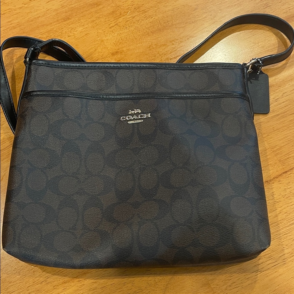 Coach Black and Brown Signature Shoulder Bag